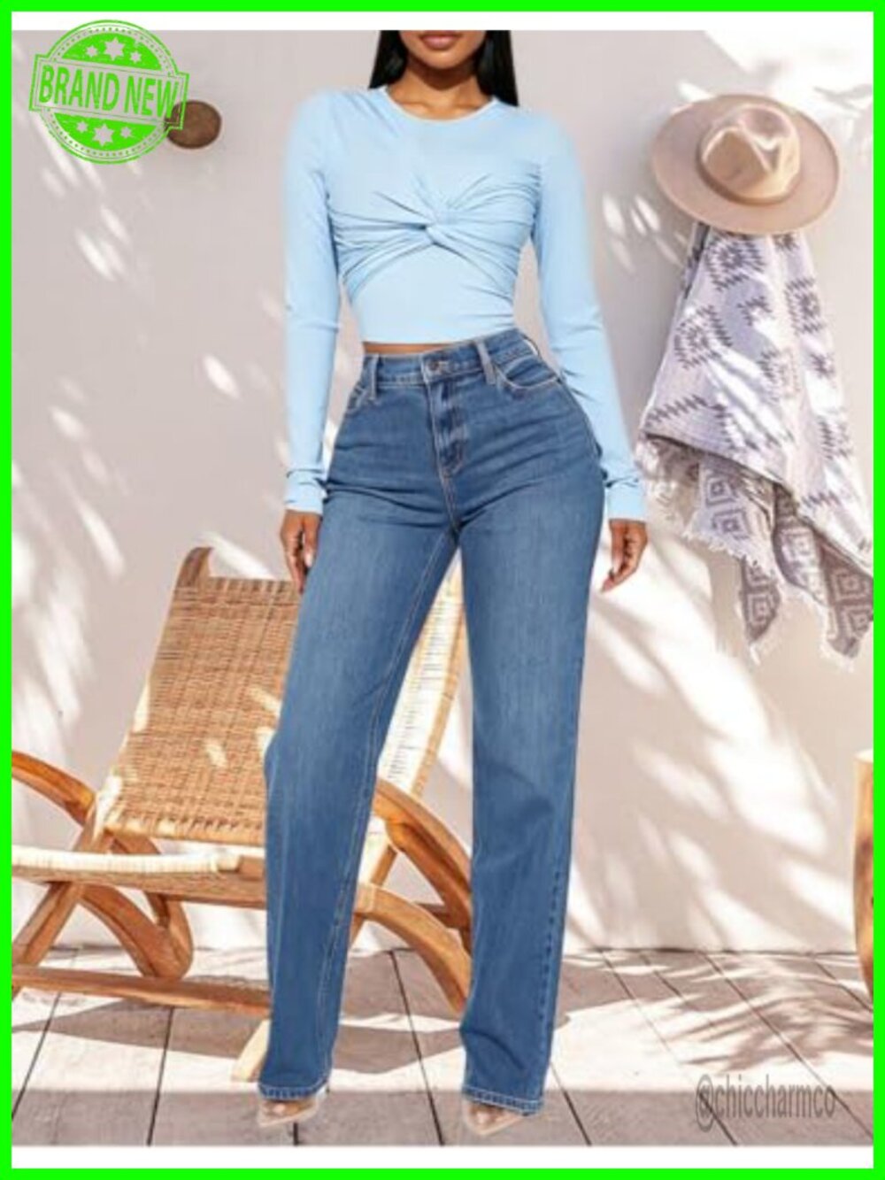 High Waisted Straight Leg Wide Leg Stretchy Jeans for Women - Picture 3 of 5